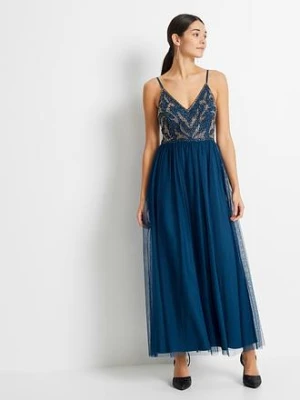 Sukienka na ramiączkach z aplikacją z perełek bonprix