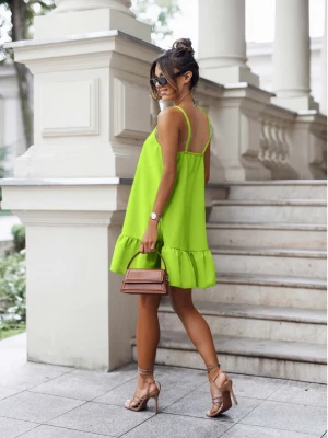 Sukienka na ramiączkach z falbaną NARGIS - limonkowa  magmac 