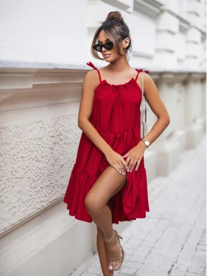 Sukienka na ramiączkach z falbankami DARA - czerwona  magmac 