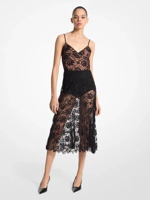 Sukienka na ramiączkach z marszczonej kwiecistej koronki MICHAEL KORS COLLECTION