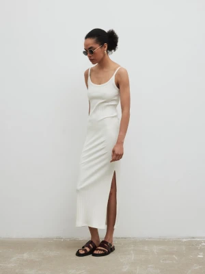 Sukienka na ramiączkach z prążkowanej dzianiny w kolorze ECRU - CARMEN MAXI-M/L Marsala