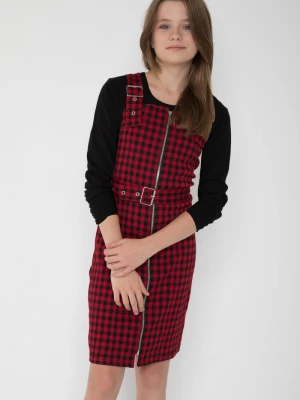 Sukienka na szelkach w czerwono-czarną kratę Reporter