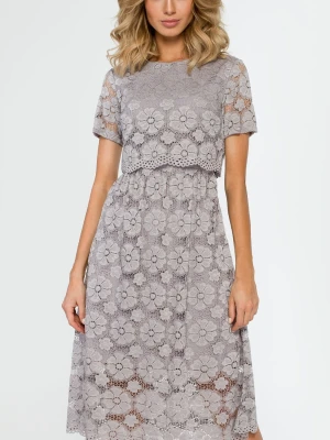 Sukienka na wesele koronkowa lekko rozkloszowana midi szara Moe