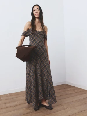 Sukienka o asymetrycznym kroju w kratę brązowy - Kobieta - - MANGO
