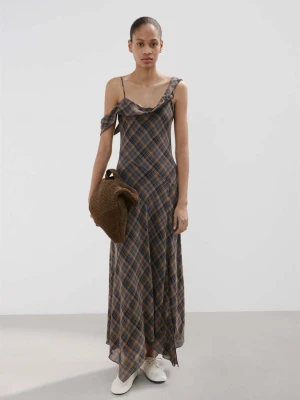 Sukienka o asymetrycznym kroju w kratę brązowy - Kobieta - - MANGO