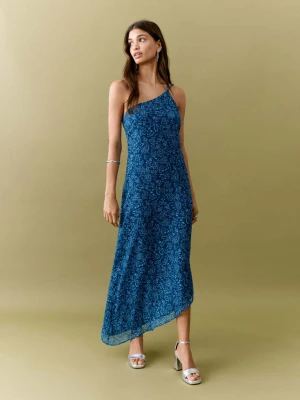 Sukienka o asymetrycznym kroju w kwiaty turkusowy - Dziewczyna - - MANGO TEEN