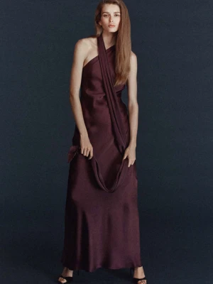 Sukienka o asymetrycznym kroju ze wstęgą winny - Kobieta - - MANGO