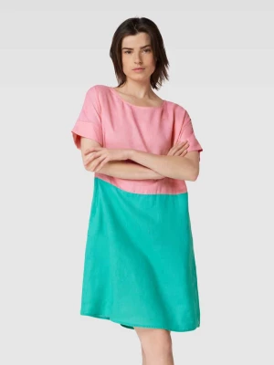 Sukienka o długości do kolan z lnu w kontrastowych kolorach Christian Berg Woman