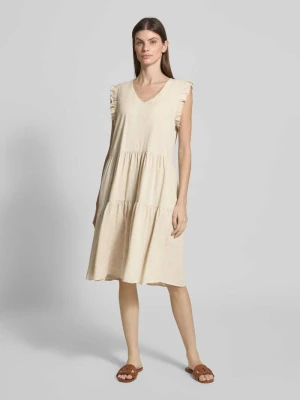 Sukienka o długości do kolan z mieszanki wiskozy i lnu z dekoltem w serek Smith and Soul