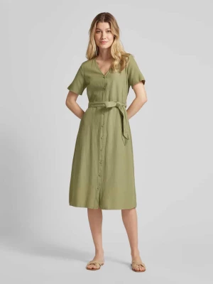 Sukienka o długości do kolan z wiązanym paskiem model ‘PRISILLA’ Vila