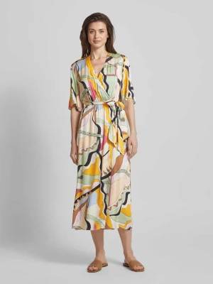 Sukienka o długości do kolan z wiskozy z dekoltem w serek model ‘KELLA’ MOS MOSH