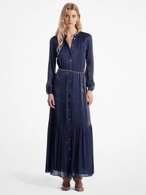 Sukienka o kroju kaftana z metalizowanej marszczonej żorżety z paskiem MICHAEL Michael Kors