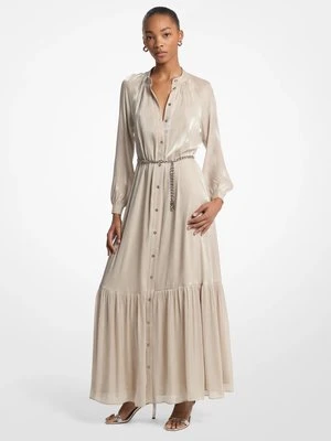 Sukienka o kroju kaftana z metalizowanej marszczonej żorżety z paskiem MICHAEL Michael Kors