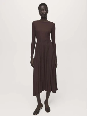 Sukienka o rozszerzanym kroju midi z paskiem czekoladowy - Kobieta - - MANGO