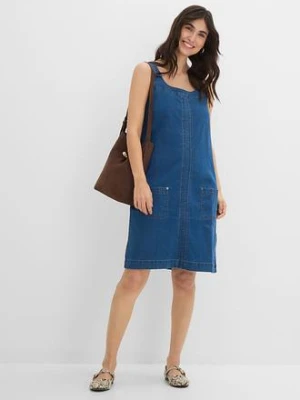 Sukienka ogrodniczka uszyta z bawełnianego dżinsu o długości do kolan bonprix
