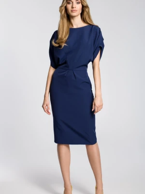 Sukienka ołówkowa kimonowa z bufiastymi rękawami granatowa Sukienki.shop