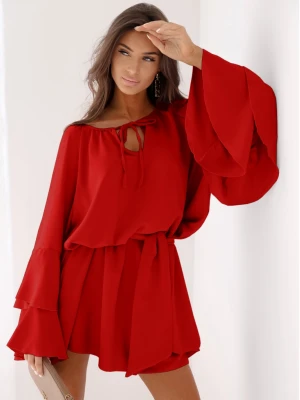 Sukienka oversize z falbanami na rękawach ZUMA - czerwona  magmac 