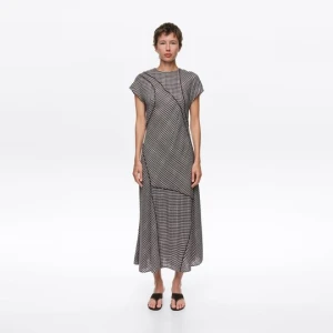 Sukienka patchwork krata ciemnobrązowa BIMBA Y LOLA DARK BROWN