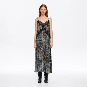 Sukienka plisowana koronka Snake khaki BIMBA Y LOLA