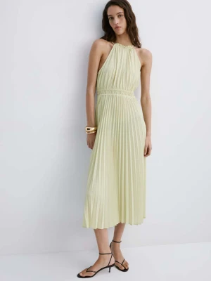 Sukienka plisowana z dekoltem halter pastelowa zieleń - Kobieta - - MANGO