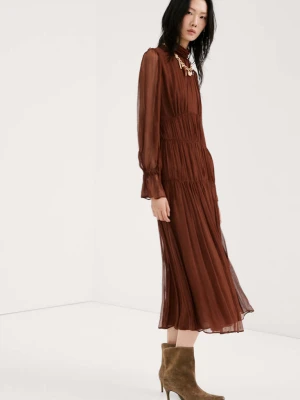 Sukienka plisowany szyfon czekoladowy - Kobieta - - MANGO