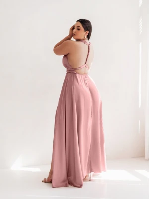 Sukienka PLUS SIZE maxi wiązana na wiele sposobów IMPERIA - brudny róż  magmac 