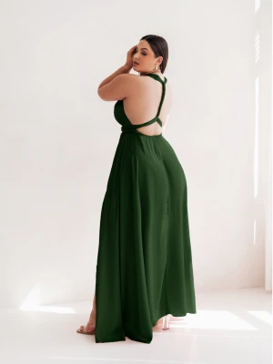 Sukienka PLUS SIZE maxi wiązana na wiele sposobów IMPERIA - butelkowa zieleń  magmac 