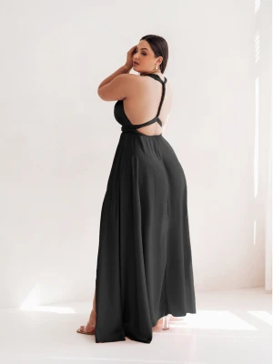 Sukienka PLUS SIZE maxi wiązana na wiele sposobów IMPERIA - czarna  magmac 