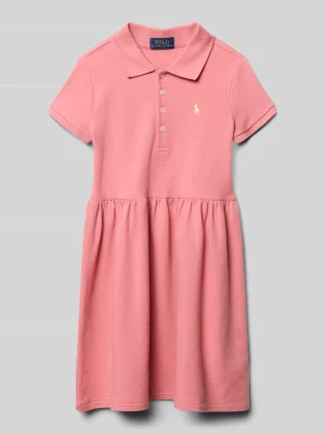 Sukienka polo z mieszanki bawełny z przeszyciem z metką Label Polo Ralph Lauren Kids