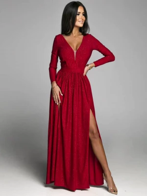 Promise czerwona sukienka balowa elegancka rozkloszowana maxi brokatowa PERFE