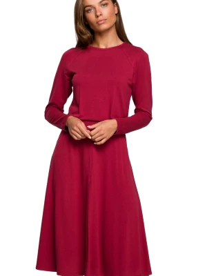 Sukienka rozkloszowana klasyczna z gumą w pasie bordowa wiskoza Stylove