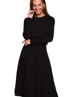 Sukienka rozkloszowana klasyczna z gumą w pasie czarna wiskoza Stylove