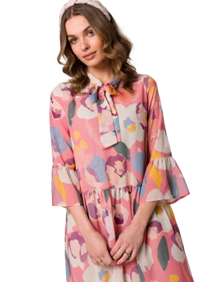 Sukienka rozkloszowana szyfonowa z dekoltem V pastelowa Stylove