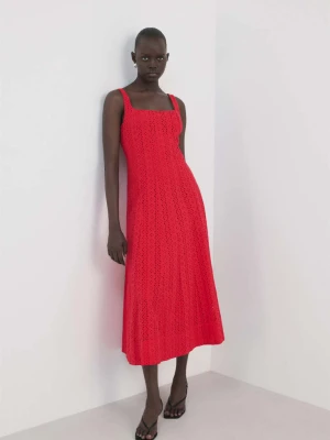 Sukienka rozszerzana z haftowanym ażurowym wzorem czerwony - Kobieta - - MANGO