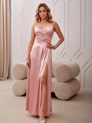 Sukienka Salma satynowa różowa długa balowa Roco