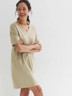 Sukienka shirtowa z dekoltem w serek, oversized (2 szt.) BonPrix niebieski