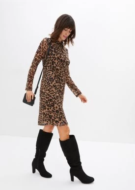 Sukienka siatkowa z nadrukiem w cętki leoparda bonprix