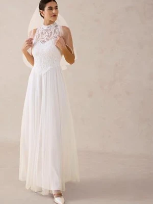 Sukienka ślubna z tiulu z koronką bonprix