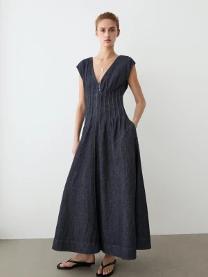 Sukienka Średniej Długości Jeansowa - Ciemnoniebieski - Massimo Dutti - Female