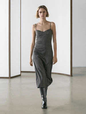 Sukienka Średniej Długości Na Ramiączkach - Brudnoszary - - Massimo Dutti - Kobieta