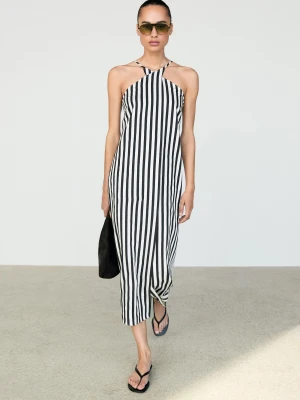 Sukienka Średniej Długości W Paski Z Krzyżującymi Się Ramiączkami - Czarny - Massimo Dutti - Female