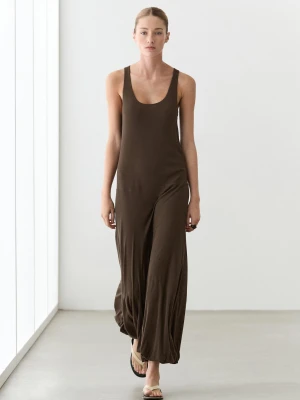 Sukienka Średniej Długości Z Bufiastymi Detalami - Khaki - - Massimo Dutti - Kobieta