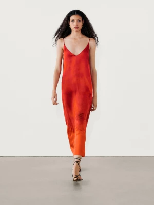 Zdjęcie produktu Sukienka Średniej Długości Z Cieniowanym Nadrukiem - Czerwony - - Massimo Dutti - Kobieta
