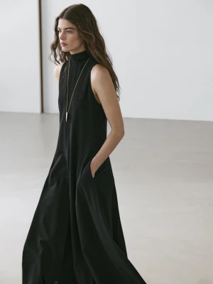 Sukienka Średniej Długości Z Dekoltem Halter I Detalem W Postaci Kokardy - Czarny - - Massimo Dutti - Kobieta