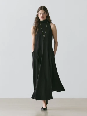 Sukienka Średniej Długości Z Dekoltem Halter I Detalem W Postaci Kokardy - Czarny - - Massimo Dutti - Kobieta