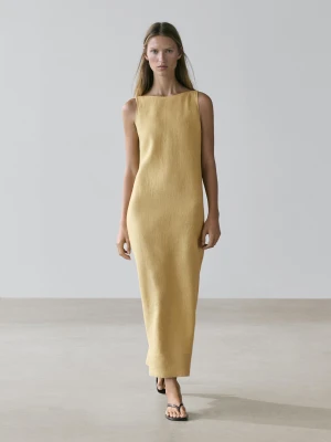 Sukienka Średniej Długości Z Dekoltem Halter Z Lnu - Limonka - - Massimo Dutti - Kobieta