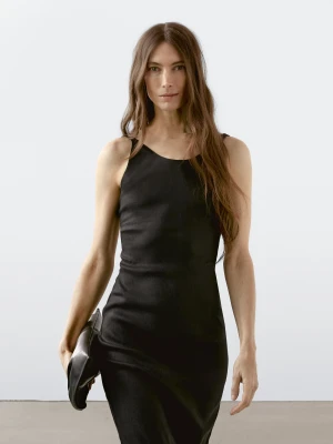 Sukienka Średniej Długości Z Głębokim Wycięciem Na Plecach - Czarny - - Massimo Dutti - Kobieta