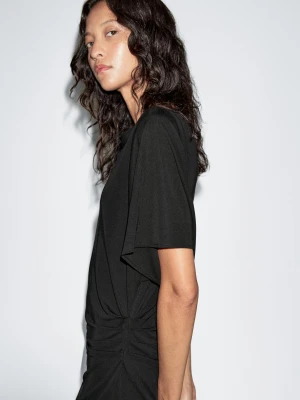 Sukienka Średniej Długości Z Marszczeniem - Czarny - - Massimo Dutti - Kobieta