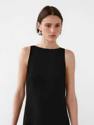 Sukienka Średniej Długości Z Okrągłym Dekoltem - Czarny - - Massimo Dutti - Kobieta