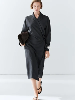 Sukienka Średniej Długości Z Ozdobnym Drapowaniem - Ołowiany - - Massimo Dutti - Kobieta